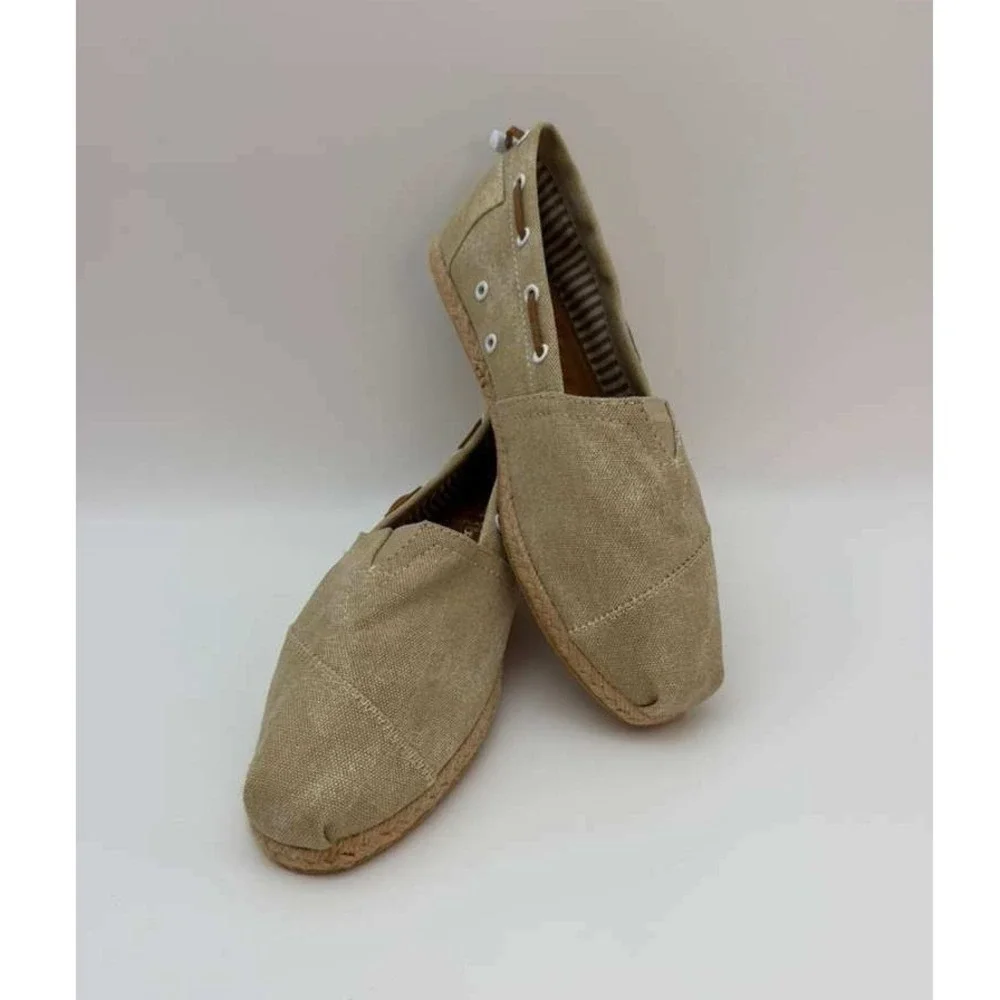 Slip-On Canvas Espadrille Shoes Lightweight Comfort Flat Women -‎ Beige - Size 8